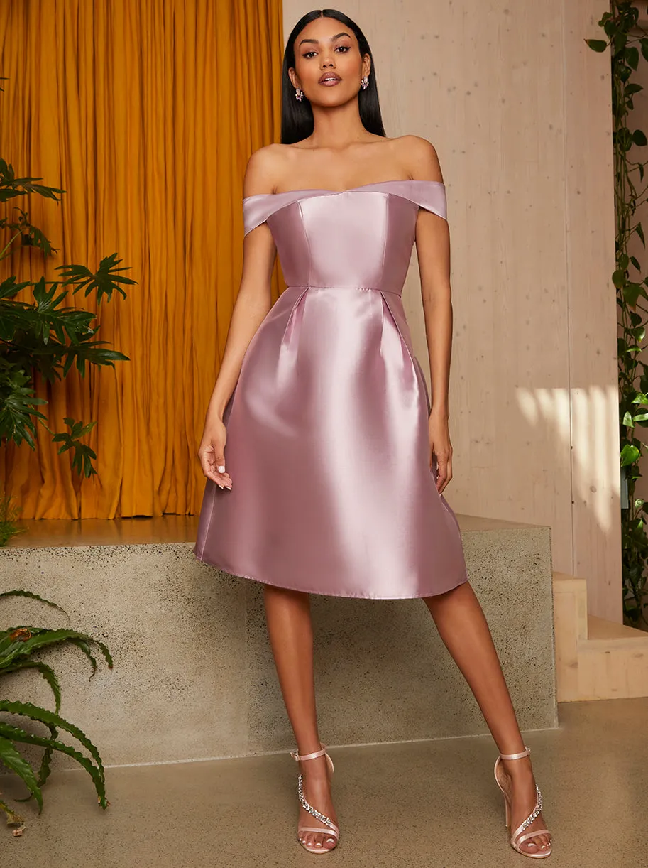 Bardot Box Pleated Skater Midi Dress in Mauve sold by Chi Chi London product image thumbnail 2