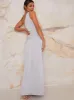 One Shoulder Satin Finish Maxi Dress in Blue sold by Chi Chi London