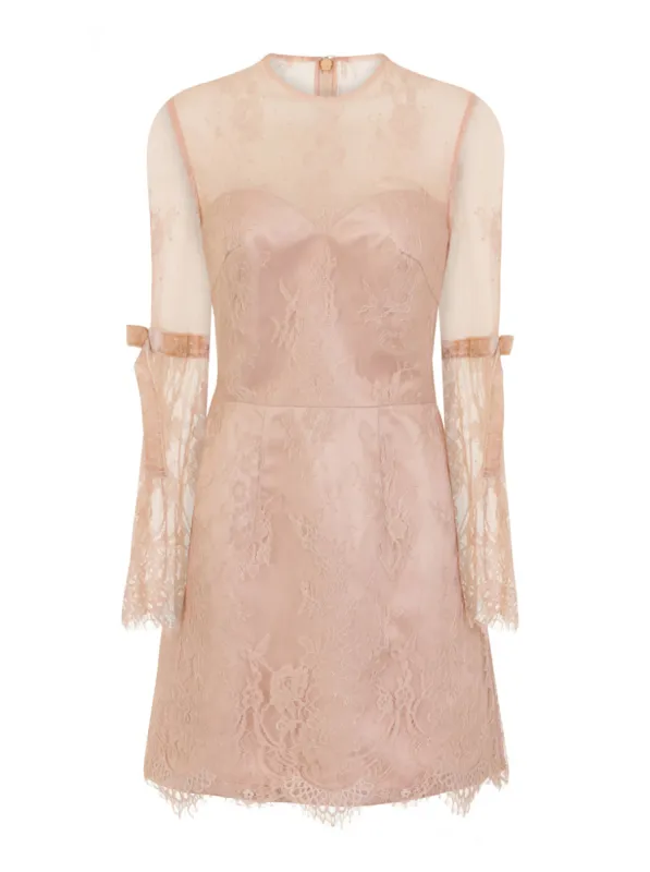Lace Overlay Mini Dress in Mink sold by Chi Chi London