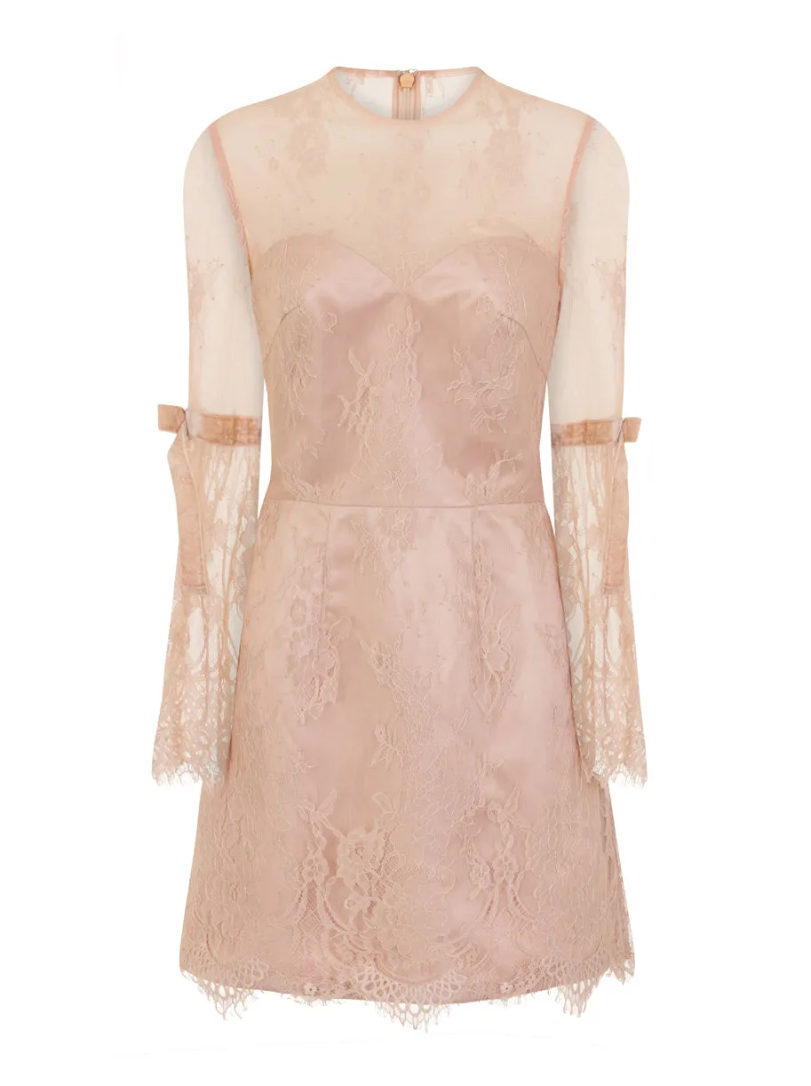 Lace Overlay Mini Dress in Mink sold by Chi Chi London