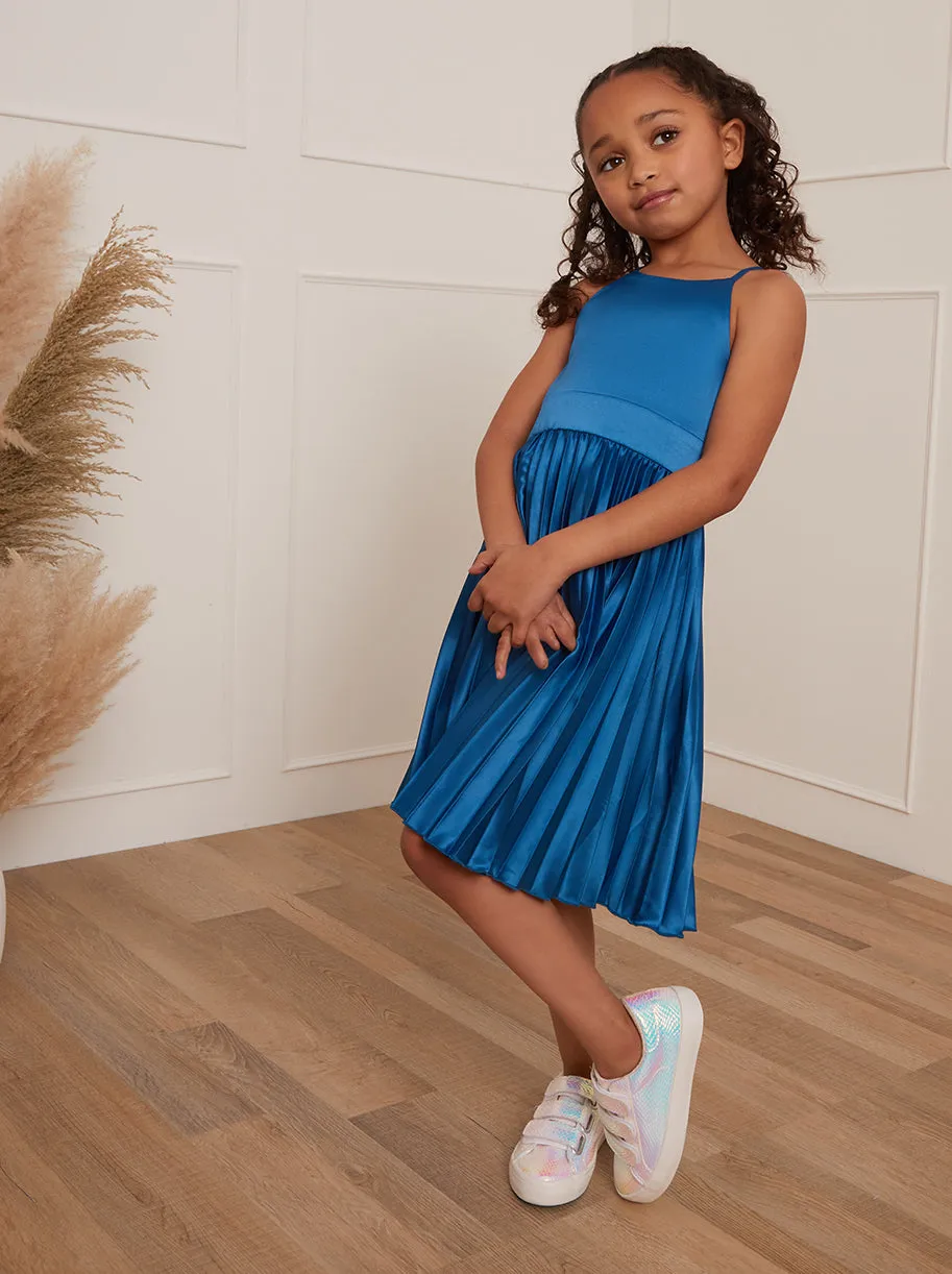 Younger Girls Pleated Satin Dress in Blue sold by Chi Chi London product image thumbnail 4
