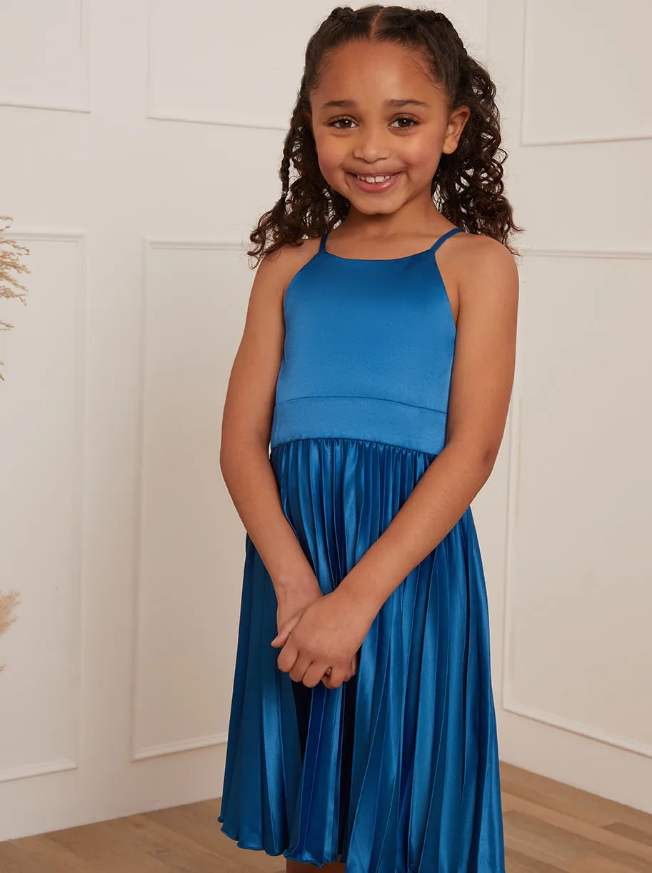 Younger Girls Pleated Satin Dress in Blue sold by Chi Chi London product image thumbnail 3