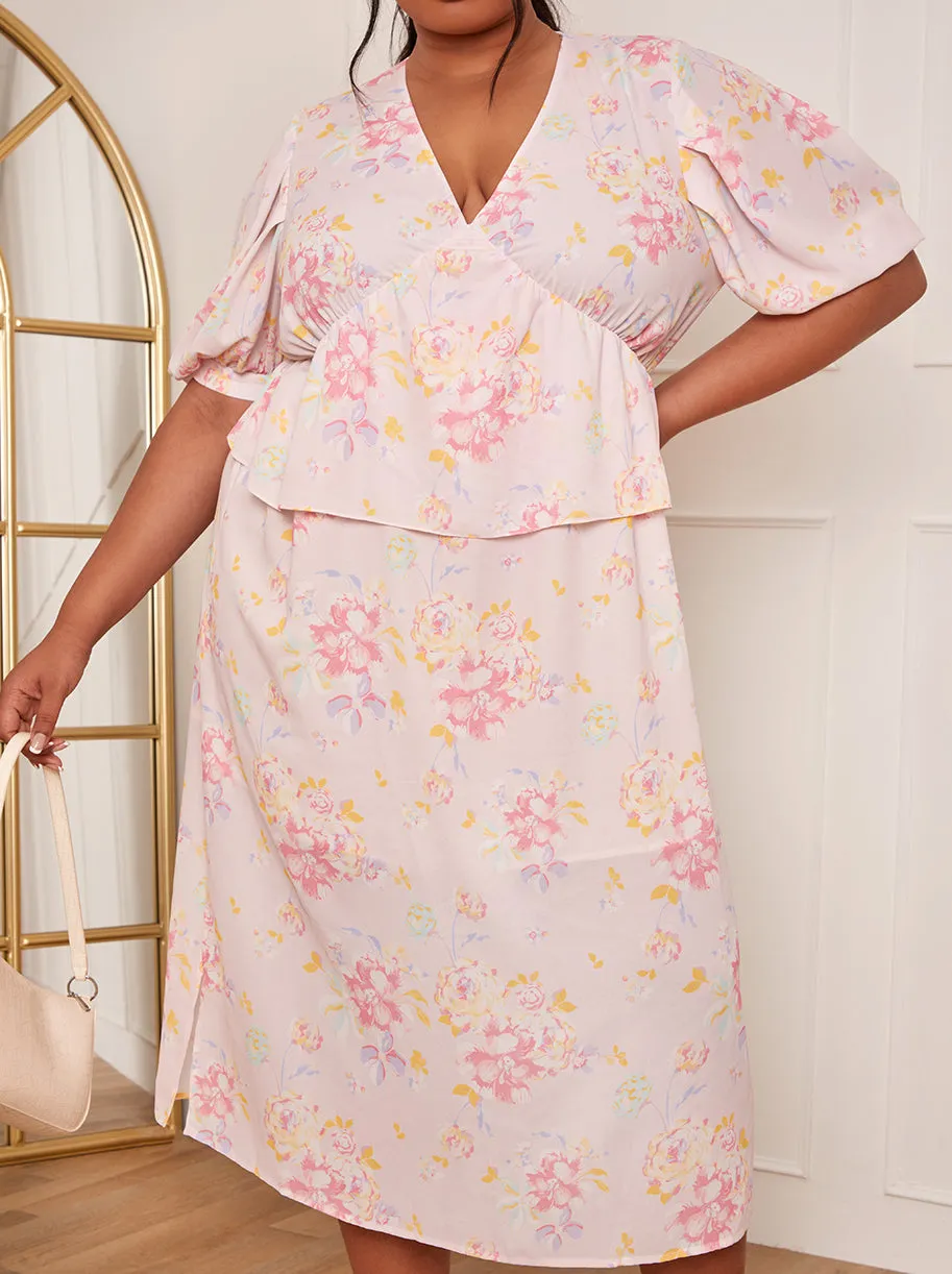 Plus Size Short Sleeve Floral Printed Midi Dress in Pink sold by Chi Chi London product image thumbnail 2