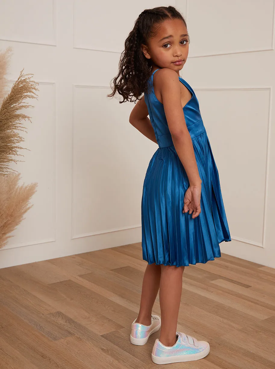 Younger Girls Pleated Satin Dress in Blue sold by Chi Chi London product image thumbnail 2