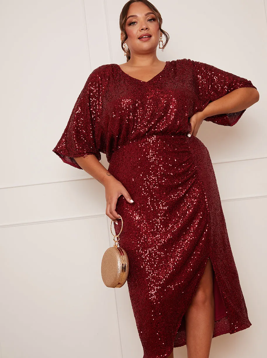 Plus Size V Neck Sequin Midi Dress in Red sold by Chi Chi London product image thumbnail 3