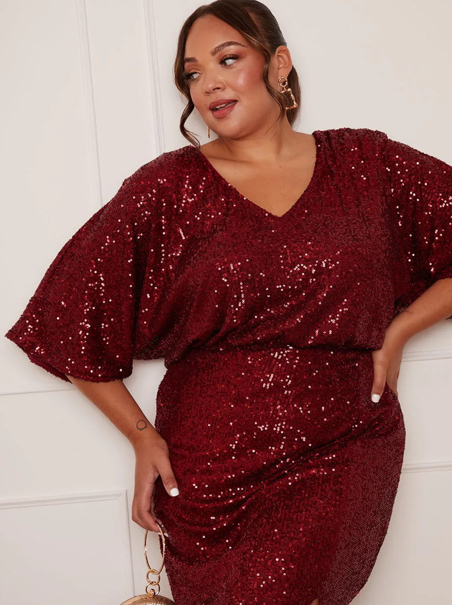 Plus Size V Neck Sequin Midi Dress in Red sold by Chi Chi London product image thumbnail 2