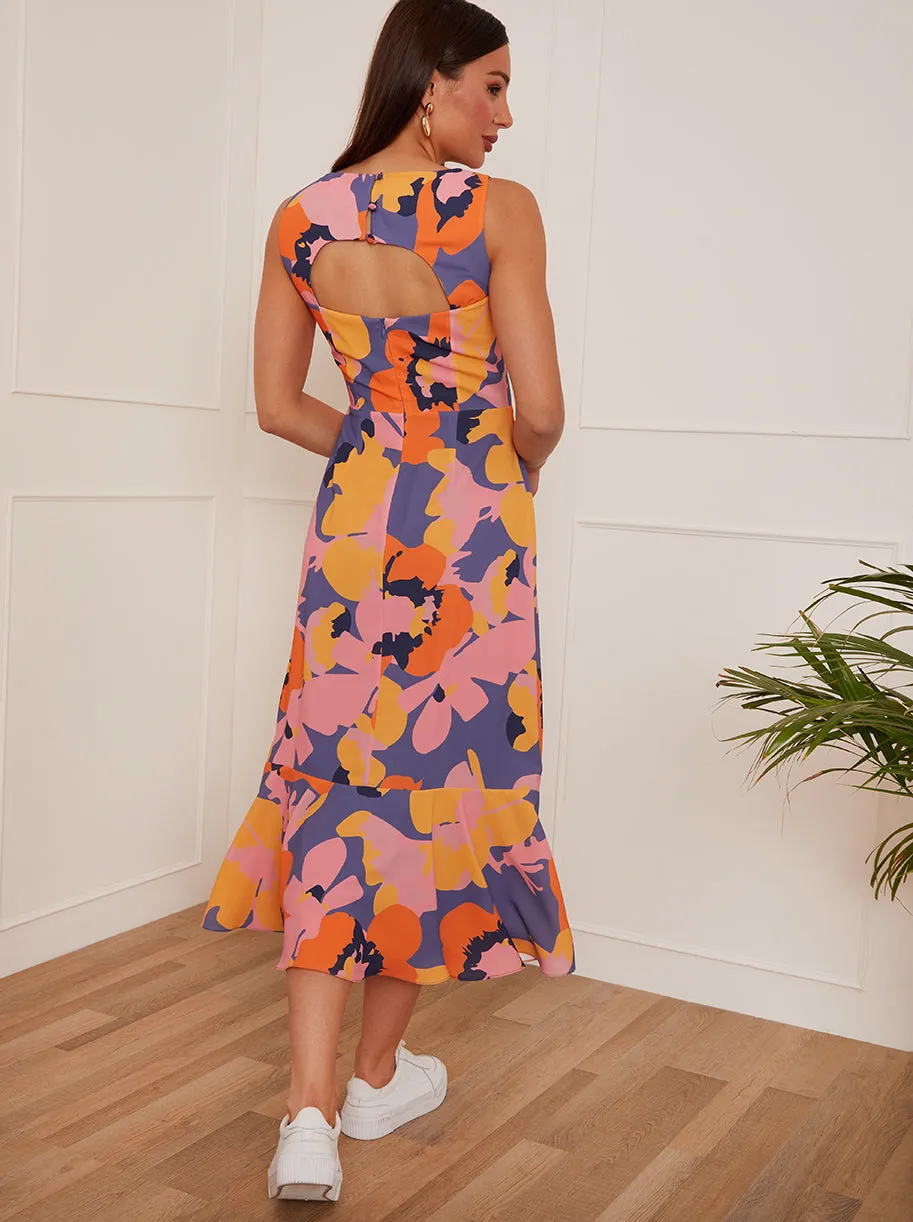 Square Neck Abstract Floral Print Midi Dress in Blue sold by Chi Chi London product image thumbnail 5
