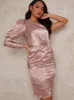 One Sleeve Ruched Midi Dress in Mink sold by Chi Chi London