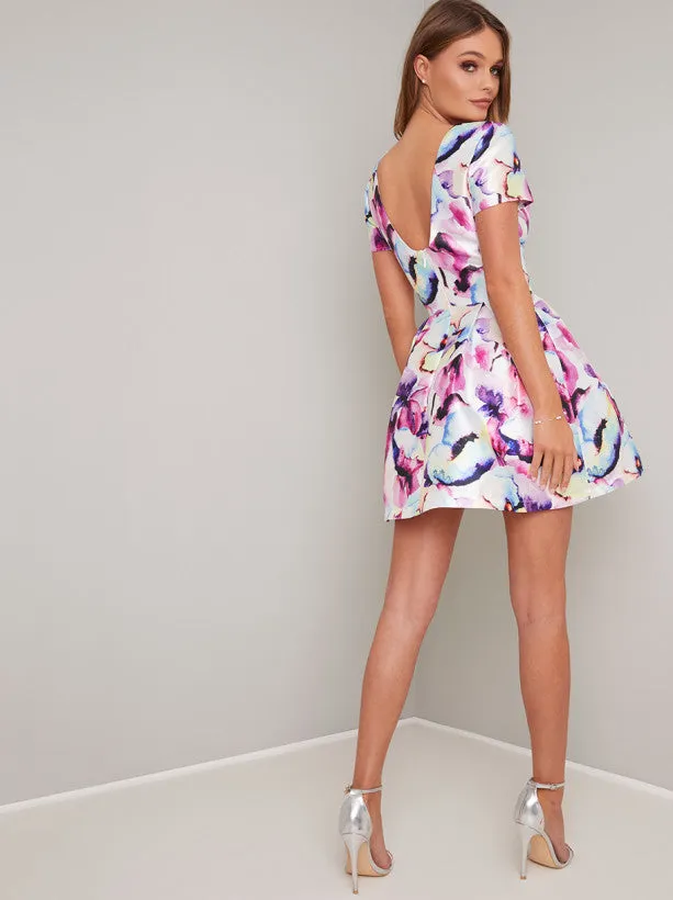 Digital Short Sleeved Floral Print Mini Dress in Multi sold by Chi Chi London product image thumbnail 3