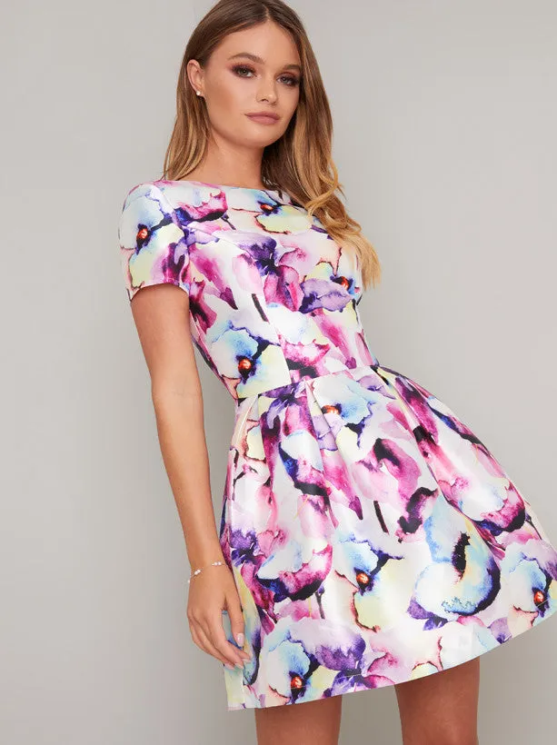Digital Short Sleeved Floral Print Mini Dress in Multi sold by Chi Chi London product image thumbnail 2