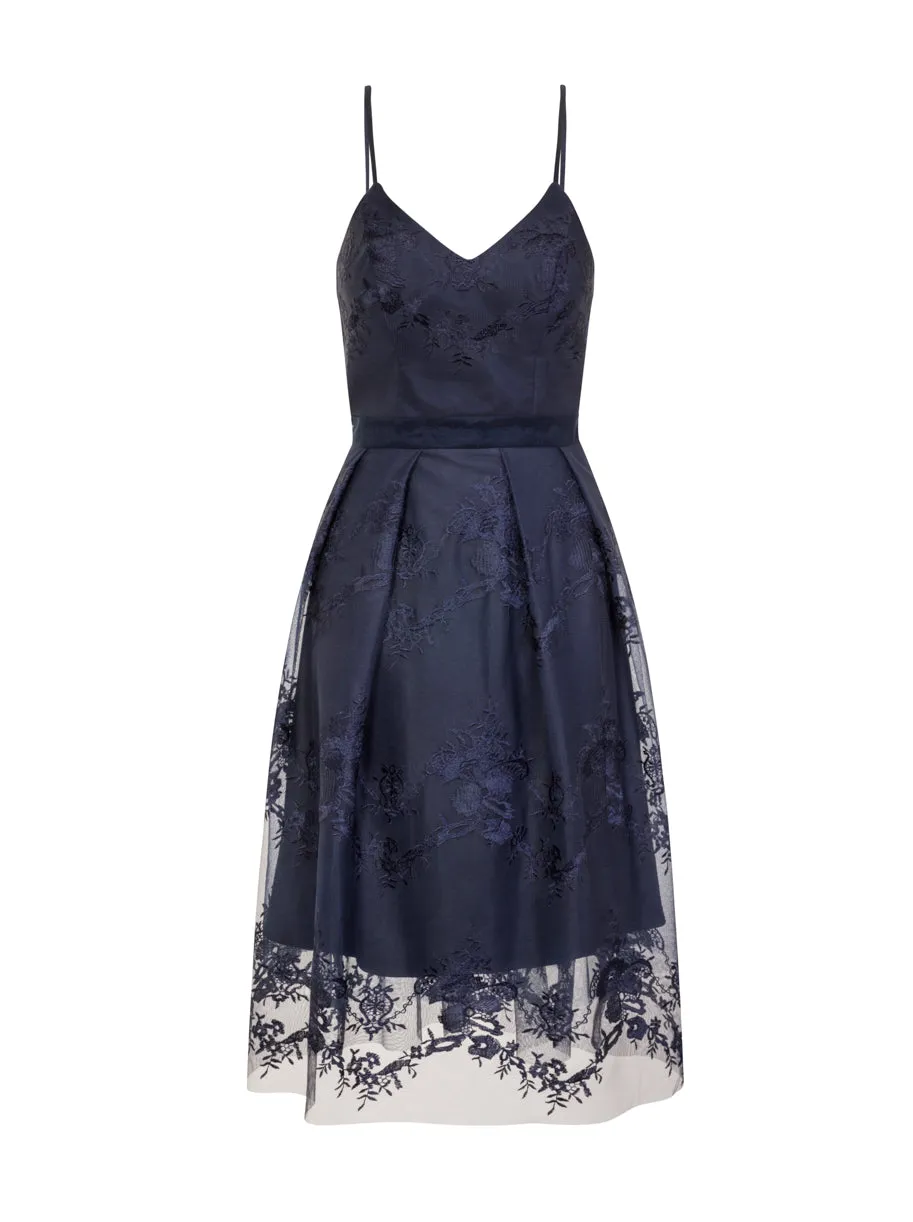 Cami Lace Midi Dress in Navy sold by Chi Chi London