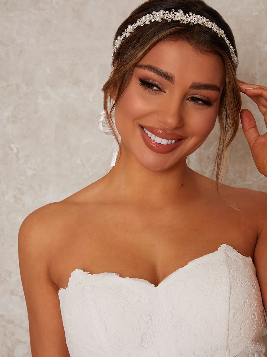 Pearl & Diamante Floral Beaded Hair Piece in Silver sold by Chi Chi London product image thumbnail 2