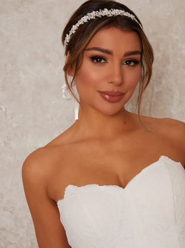 Pearl & Diamante Floral Beaded Hair Piece in Silver sold by Chi Chi London