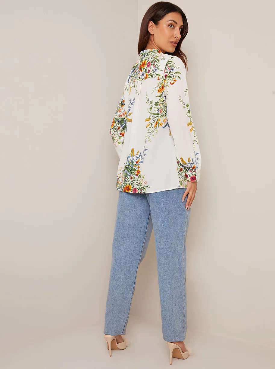 Long Sleeve High Neck Floral Top in White sold by Chi Chi London product image thumbnail 3