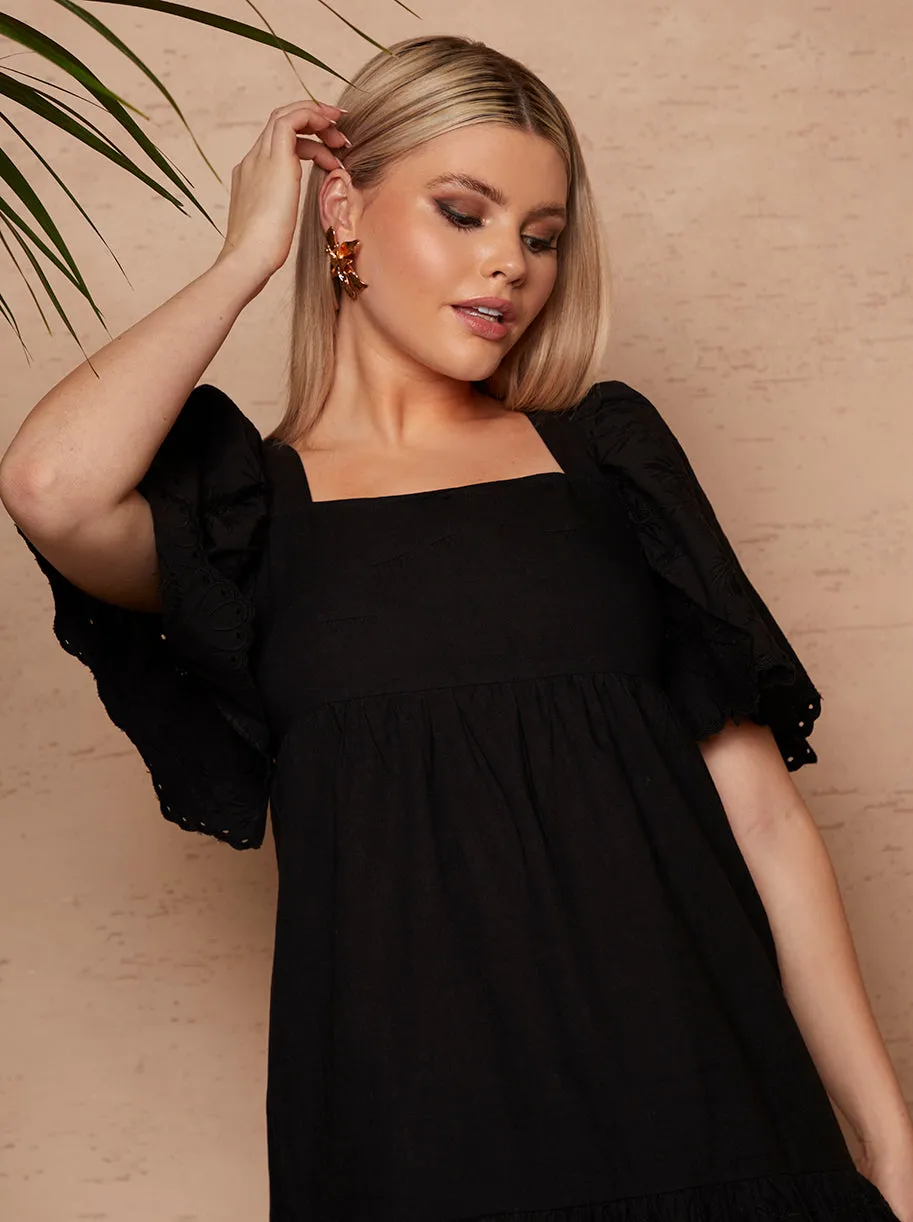 Broderie Anglaise Sleeve Poplin Mini Dress in Black sold by Chi Chi London product image thumbnail 3