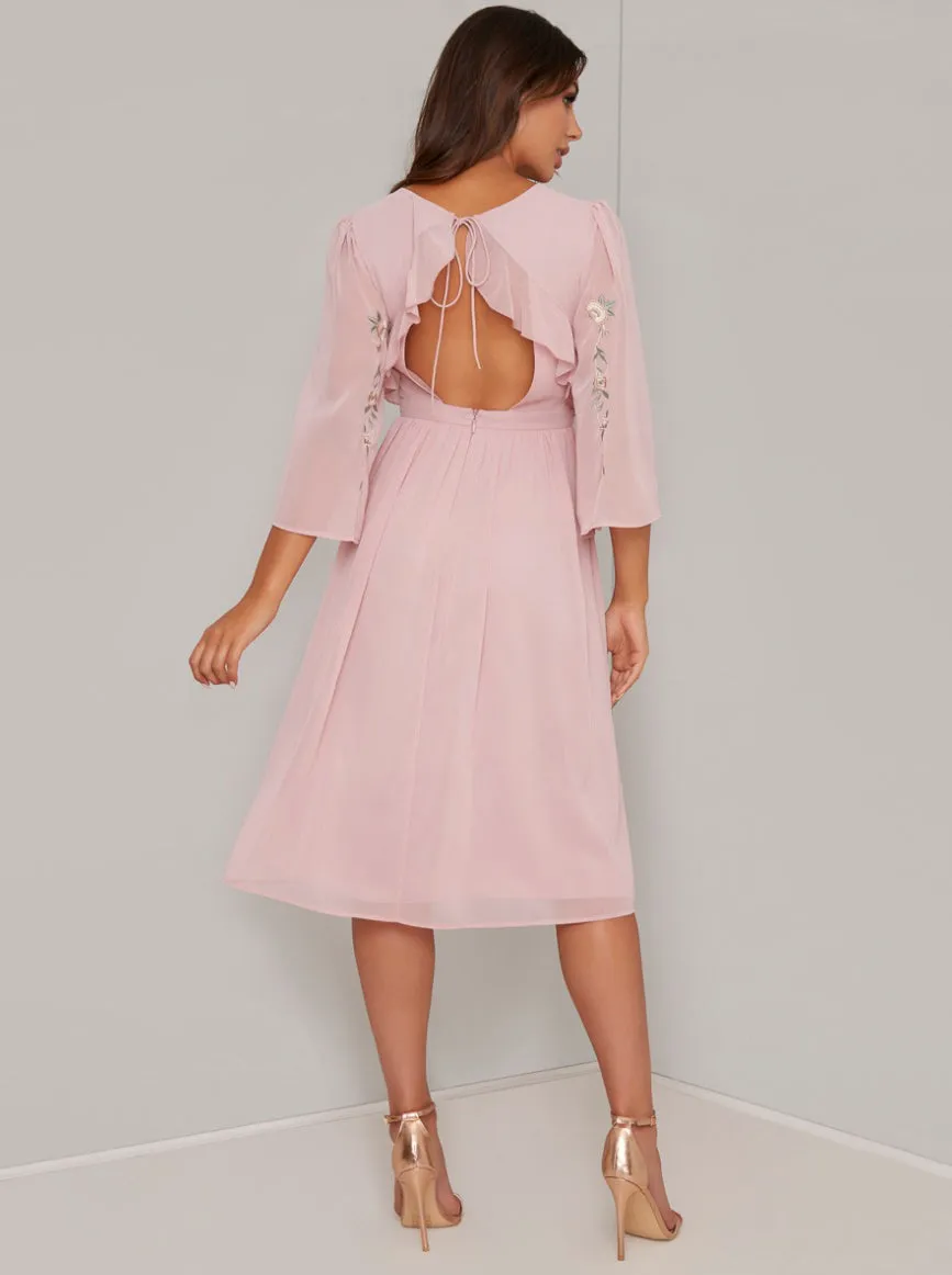 Flare Sleeved Embroidered Midi Dress in Pink sold by Chi Chi London product image thumbnail 2