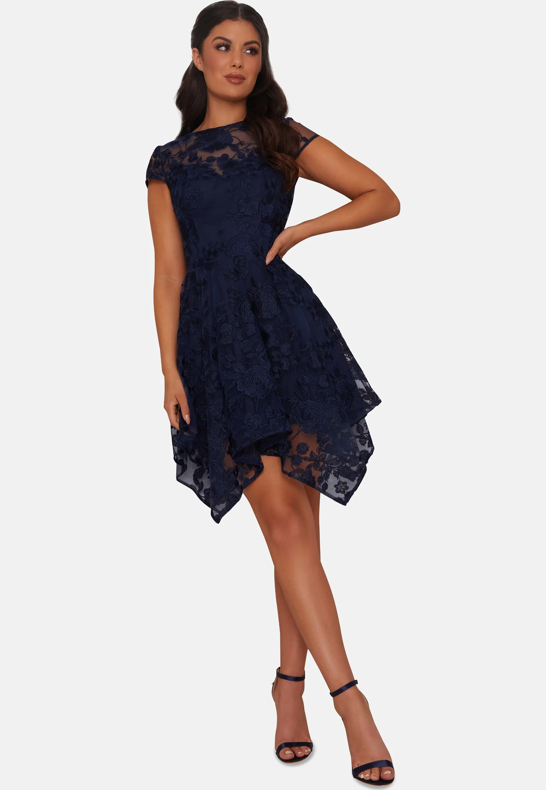 Floral Embroidered Mesh Midi Dress in Navy sold by Chi Chi London product image thumbnail 5