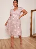 Plus Size Short Sleeve Floral Embroidered Midi Dress in Pink sold by Chi Chi London
