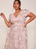 Plus Size Short Sleeve Floral Embroidered Midi Dress in Pink sold by Chi Chi London