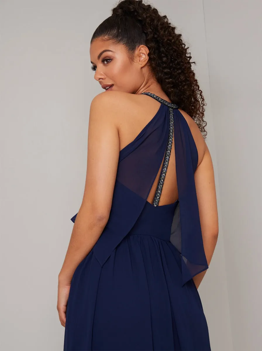 Halterneck Pleated Maxi Dress in Navy Blue sold by Chi Chi London product image thumbnail 2