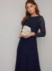 Long Sleeved Lace Bodice Pleat Maxi Dress in Blue sold by Chi Chi London