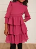 Younger Girls Long Sleeve Tiered Midi Dress in Pink sold by Chi Chi London