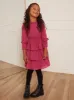 Younger Girls Long Sleeve Tiered Midi Dress in Pink sold by Chi Chi London