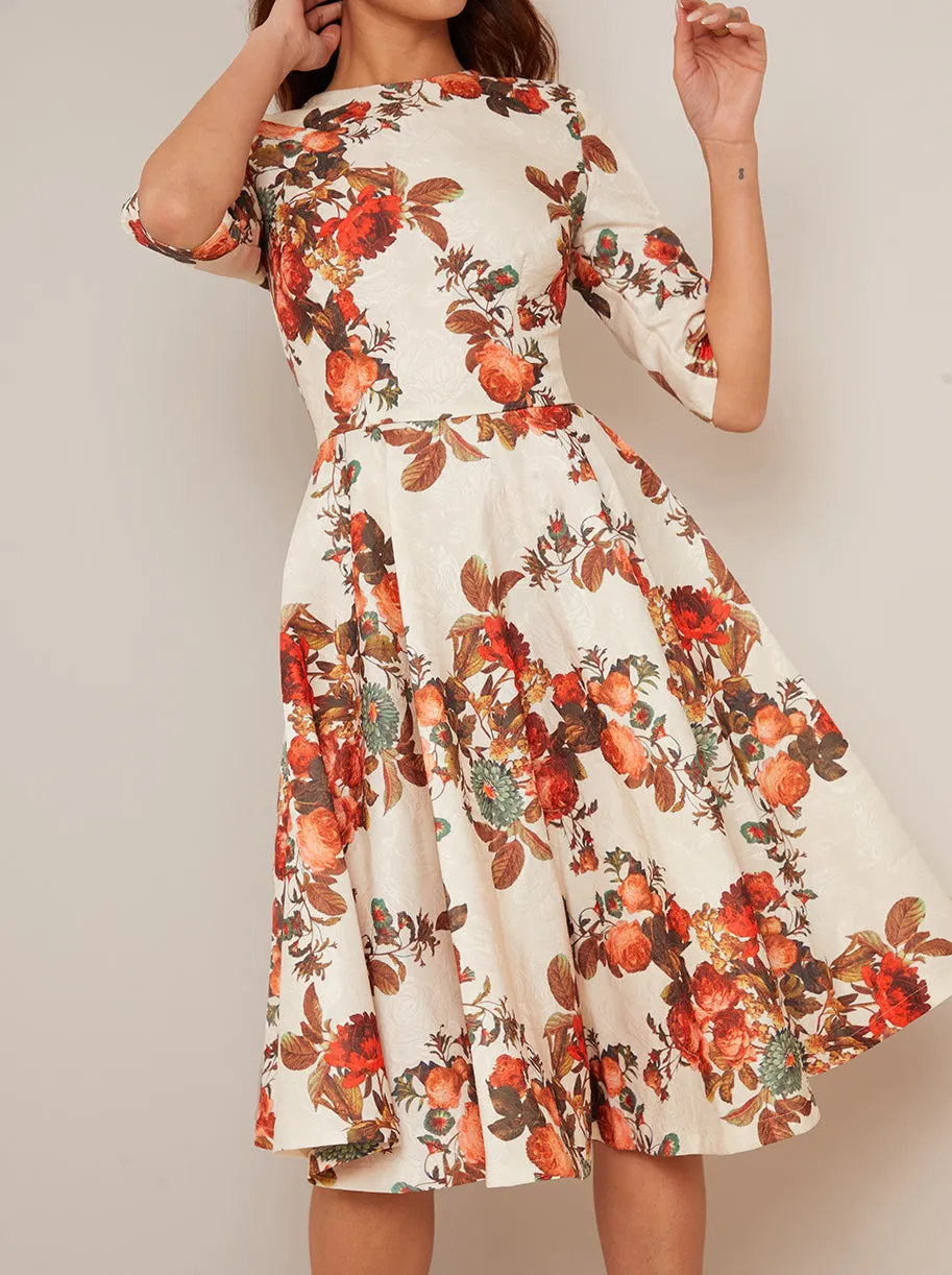Floral Skater Midi Dress in Cream sold by Chi Chi London product image thumbnail 3