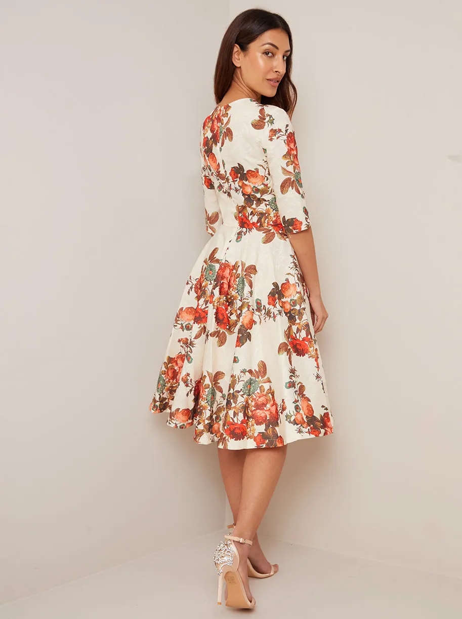 Floral Skater Midi Dress in Cream sold by Chi Chi London product image thumbnail 2