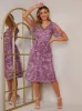 V Neck Embroidered Midi Dress in Purple sold by Chi Chi London