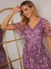 V Neck Embroidered Midi Dress in Purple sold by Chi Chi London