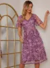 V Neck Embroidered Midi Dress in Purple sold by Chi Chi London