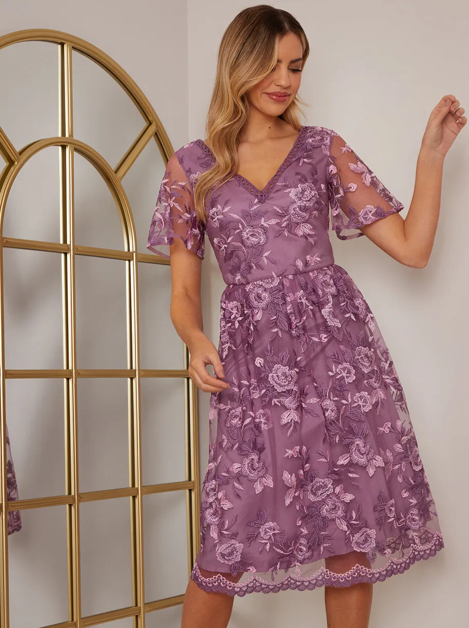 V Neck Embroidered Midi Dress in Purple sold by Chi Chi London product image thumbnail 3