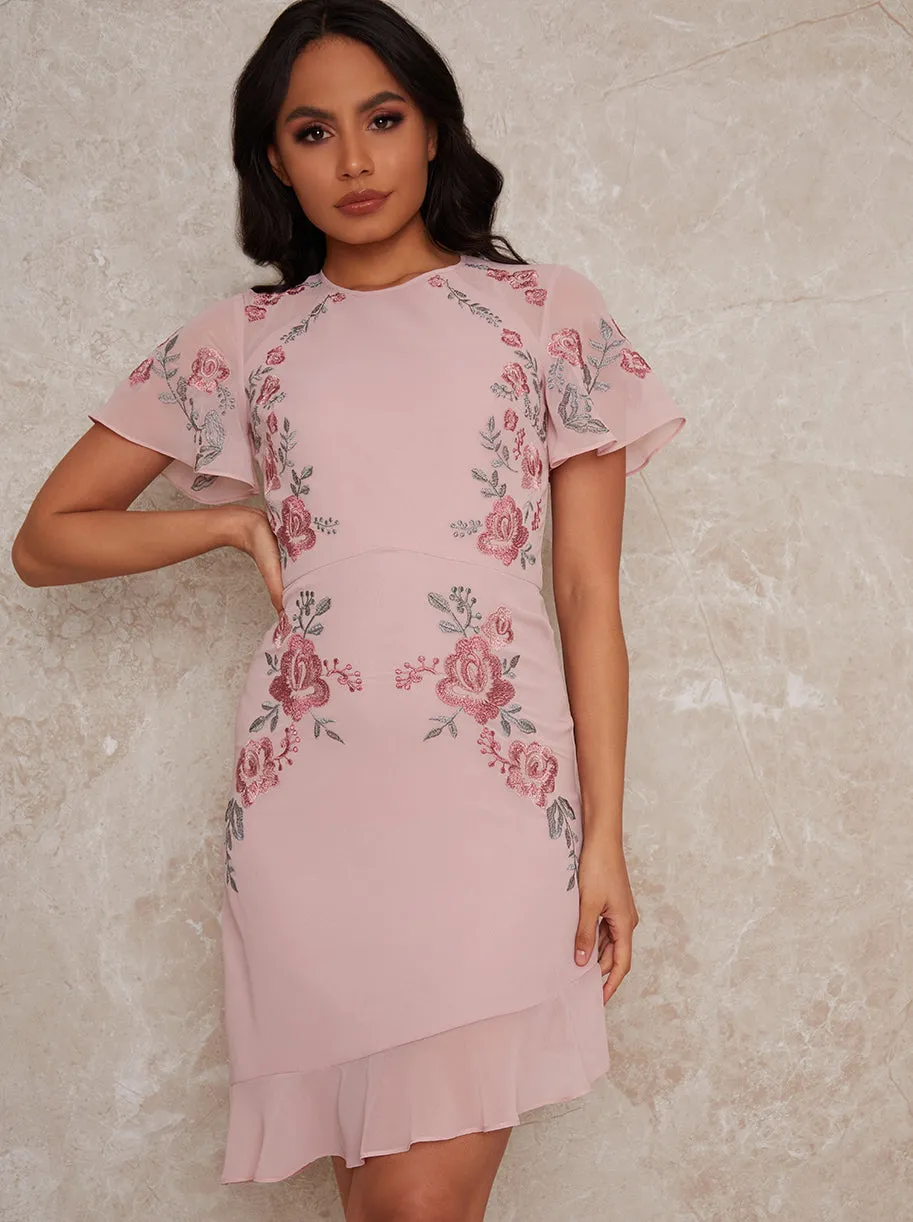 Embroidered Angel Sleeve Mini Dress in Pink sold by Chi Chi London product image thumbnail 3