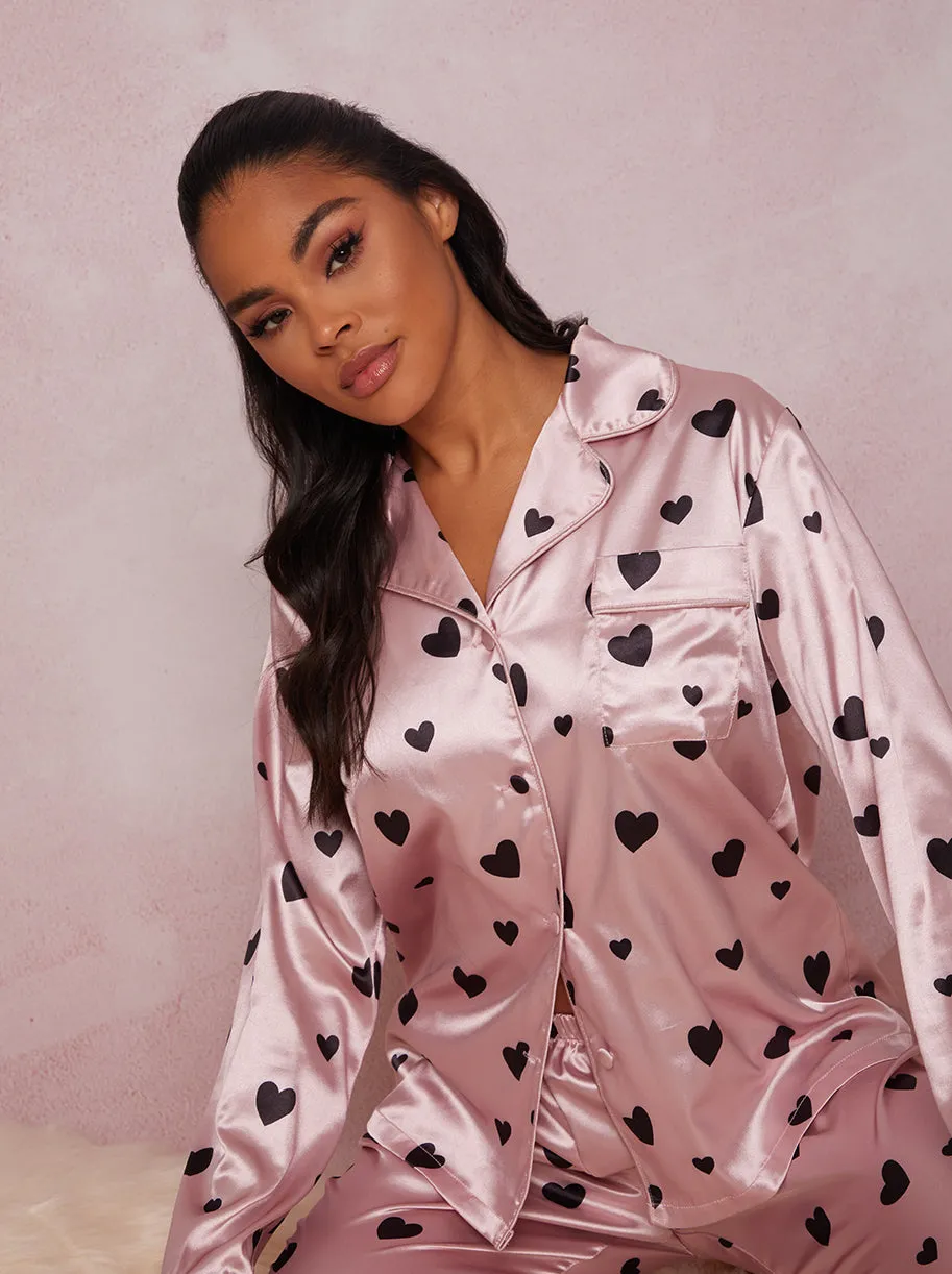 Heart Print Pyjama Set in Pink sold by Chi Chi London product image thumbnail 4