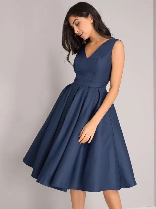 V Back Box Pleat Midi Dress in Blue sold by Chi Chi London product image thumbnail 2