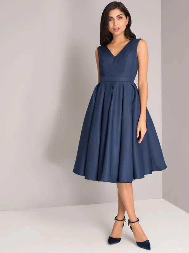 V Back Box Pleat Midi Dress in Blue sold by Chi Chi London product image thumbnail 3