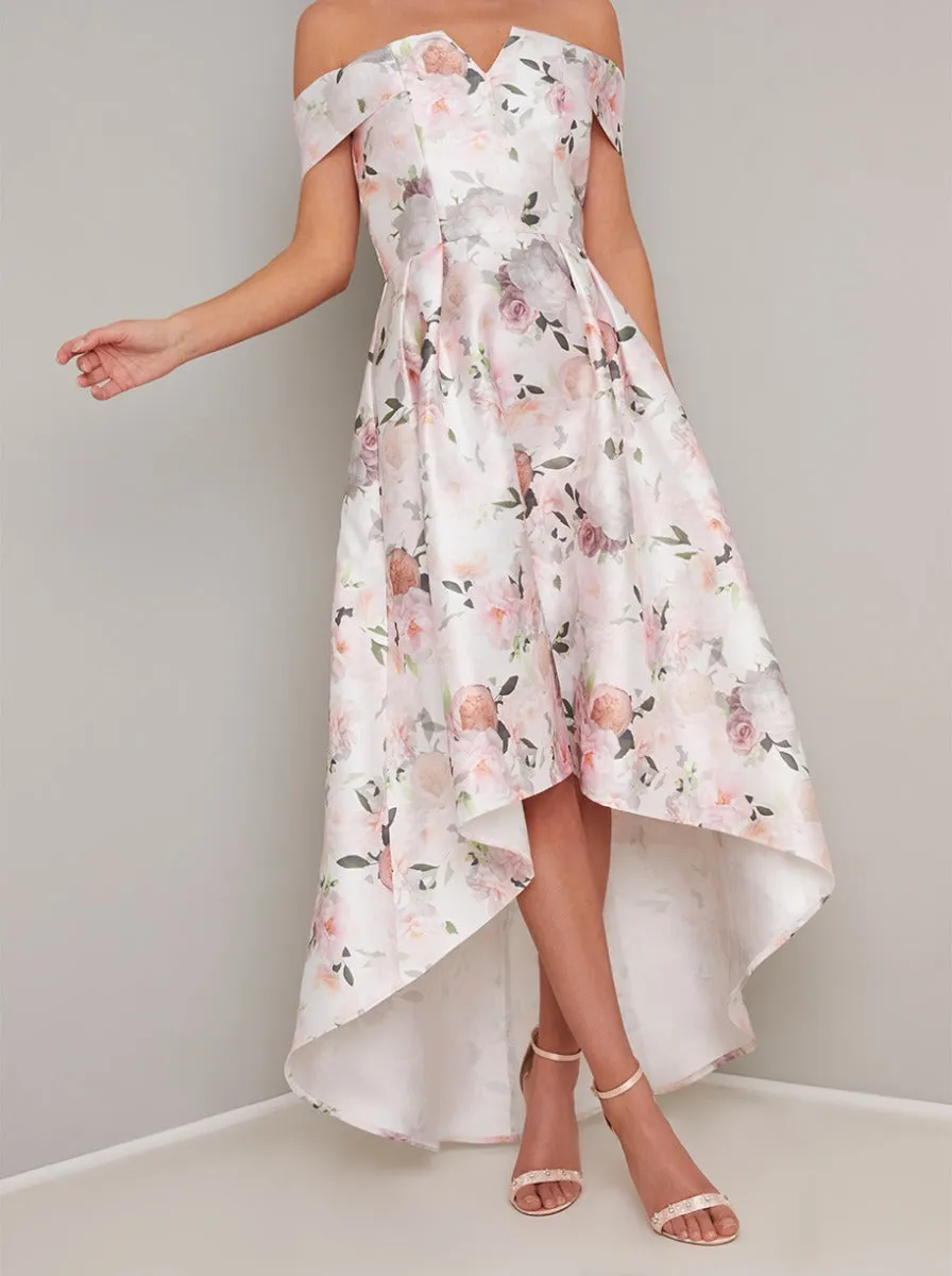 Printed Bardot Dip Hem Midi Dress in White sold by Chi Chi London product image thumbnail 3