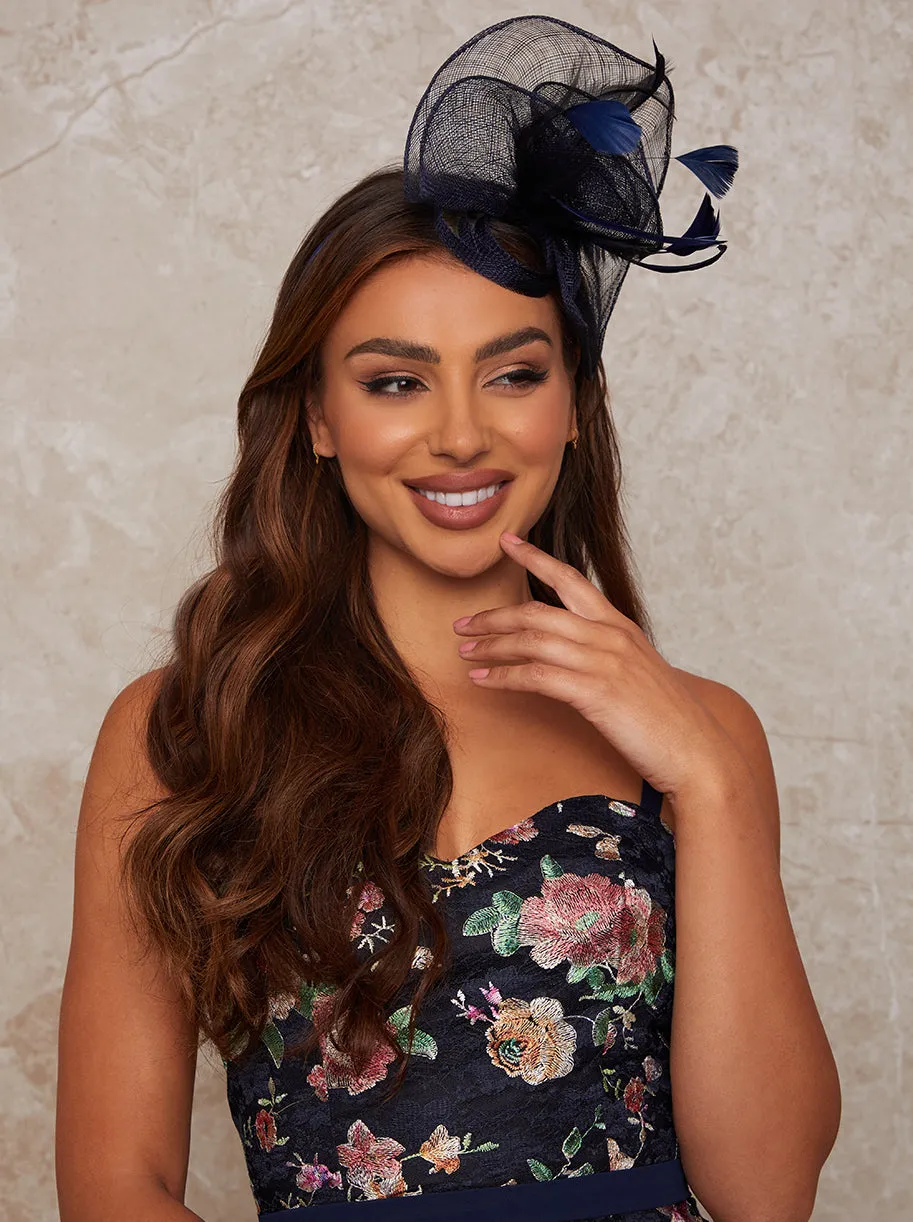 Feather Detail Fascinator in Navy sold by Chi Chi London