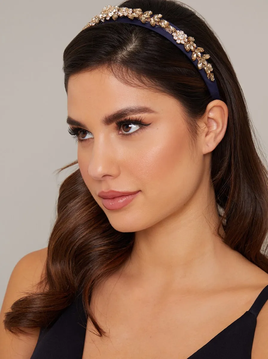 Jewelled Satin Headband in Blue sold by Chi Chi London product image thumbnail 3
