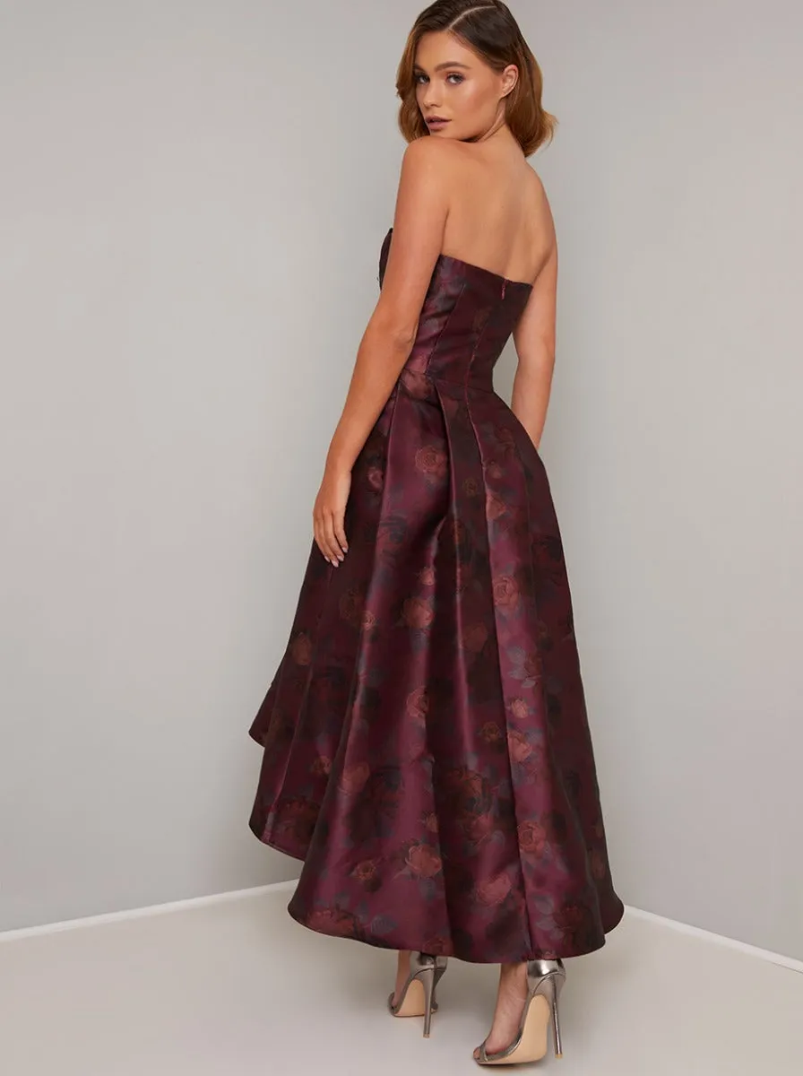 Tall Strapless Dip Hem Floral Print Midi Dress in Red sold by Chi Chi London product image thumbnail 4