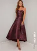 Tall Strapless Dip Hem Floral Print Midi Dress in Red sold by Chi Chi London