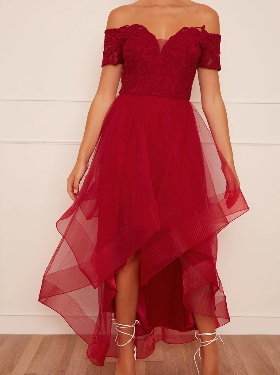 Bardot Premium Lace Dip Hem Dress in Red sold by Chi Chi London product image thumbnail 3