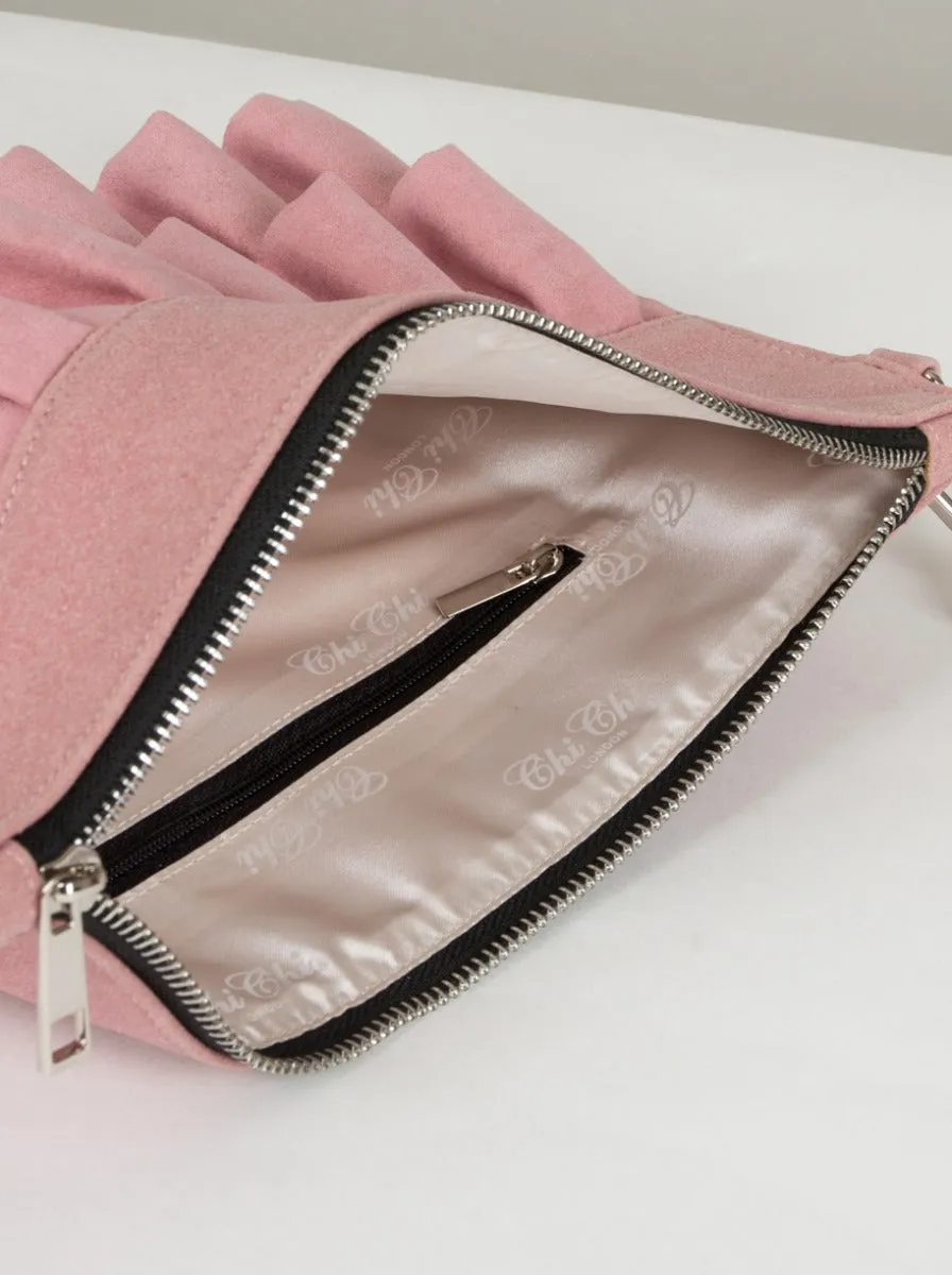 Ruffle Detail Clutch Bag in Pink sold by Chi Chi London product image thumbnail 3