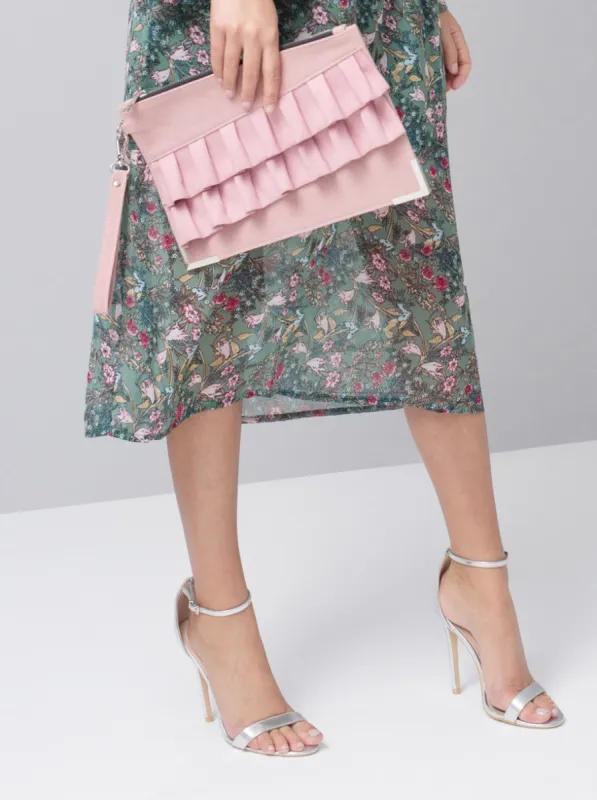 Ruffle Detail Clutch Bag in Pink sold by Chi Chi London