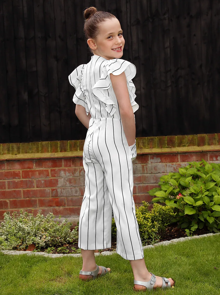 Girls Stripe Belted Ruffle Jumpsuit in White sold by Chi Chi London product image thumbnail 4
