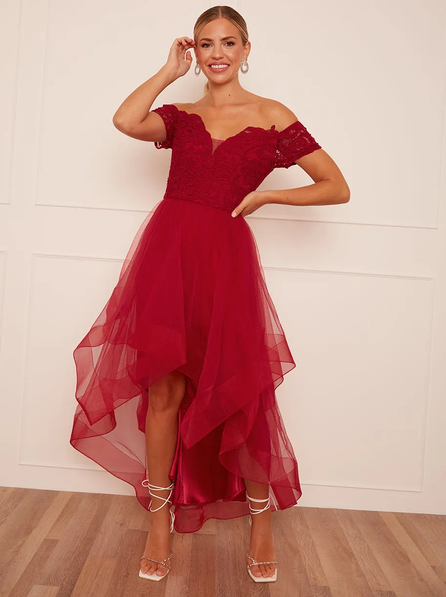 Bardot Premium Lace Dip Hem Dress in Red sold by Chi Chi London product image thumbnail 5