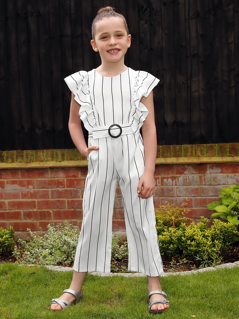 Girls Stripe Belted Ruffle Jumpsuit in White sold by Chi Chi London product image thumbnail 3