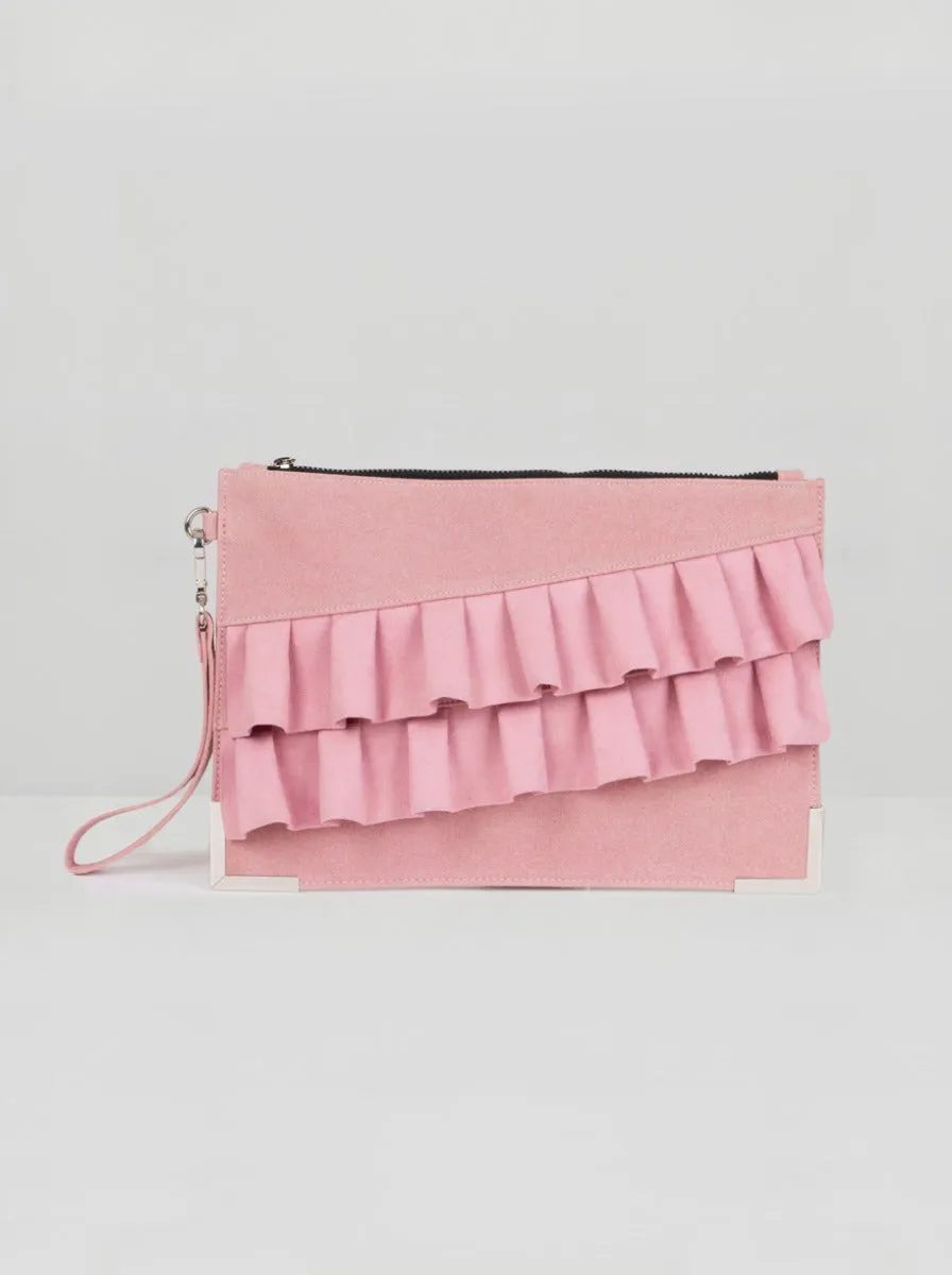 Ruffle Detail Clutch Bag in Pink sold by Chi Chi London product image thumbnail 2