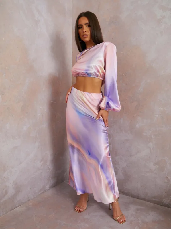 Satin Ombre Midi Slip Skirt in Multi sold by Chi Chi London